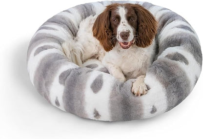 Best Friends by Sheri Patterned Lux Faux Fur Calming Donut Dog Bed, Gray, Medium, 30x30