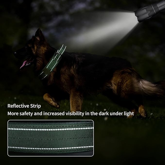 Annchwool Tactical Dog Collar for Medium and Large Dog,Adjustable Military Dog Collar with Soft Padded Handle,Heavy Duty Double Buckle Design(Green,M)