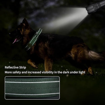 Annchwool Tactical Dog Collar for Medium and Large Dog,Adjustable Military Dog Collar with Soft Padded Handle,Heavy Duty Double Buckle Design(Green,M)