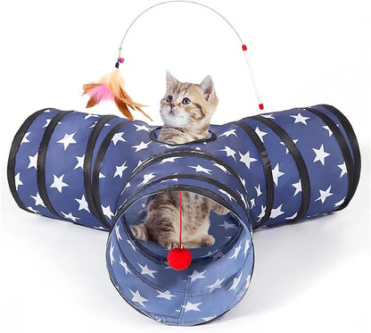 Tempcore Cat Tunnels for Indoor Cats, Collapsible 3 Way Kitty Tunnel Bored Pet Toys with Peek Hole Toy Ball for Puppy, Kitty, Kitten, Rabbit Pentagram