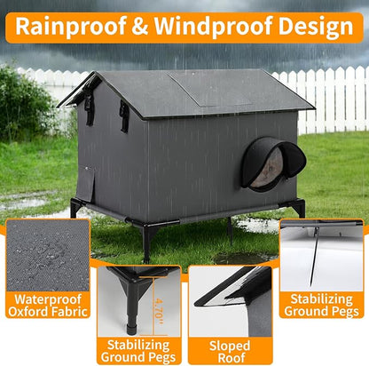 Large Heated Cat House for Outside, Weatherproof Insulated Indoor Extra Large Multi-Cat House with Adjustable Heating Pad, Escape Door & Elevated Base, Warm Shelter for Feral Stray Barn Cats