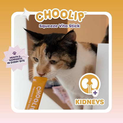 Choolip Squeeze Vita Stick Lickable Cat and Dog Treats, 7-Count Kidney Support, Tuna and Pollack with Cranberry, CoQ10 and Omega-3, Grain-Free, Vet-Formulated