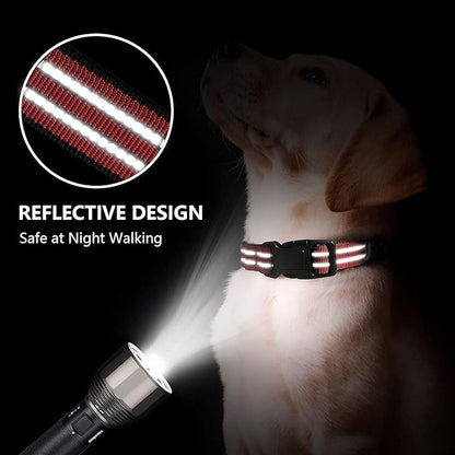 Hikiko Martingale Dog Collars Reflective Nylon Dog Collar with Quick Release Buckle Adjustable Training No Slip Dog Collar (Large, Red)