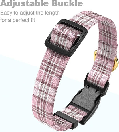 Rnivvi Dog Collar for Small Dogs, Cute Heavy Duty Adjustable Puppy Collar with Quick Release Buckle for Boy Girl & Female, Pet Accessories for Walking Running, XS Length 5/8" Width, Pink Tartan