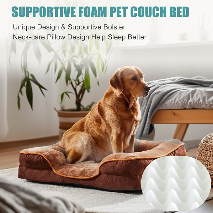 NEWBULIG 42x32 Inch Orthopedic Dog Bed Large Sized, Dog Couch/Sofa Bed with Washable Cover, Waterproof, Memory Foam, Soft Fluffy Surface