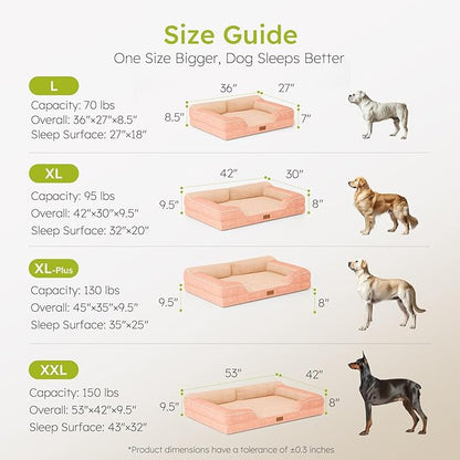 CWAWZ XXL Dog Bed for Extra Large Dogs, Giant Orthopedic Dog Bed with Cooling Gel Memory Foam, Waterproof Pet Bed with Removable Washable Cover, 53" Pet Sofa bed Dutch Velvet with Bone Toy, Peach Pink
