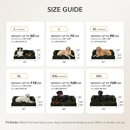 Casa Paw Orthopedic Dog Beds for Large Sized Dogs, Waterproof Egg Crate Foam Medium Dog Couch Beds for Crate 35x22Inch, Washable Pet Beds with Removable Cover and Nonskid Bottom, Olive Green