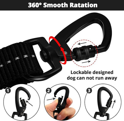 Rope Dog Leash 5 FT: Heavy Duty Leashes with Swivel Lockable Hook Reflective Threads Bungee and Padded Handle - Dog Lead for Large Small Medium Dogs Outside Walking Hiking Black