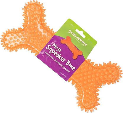 Gnawsome Dog Toys - Mega Squeaker Bone - Dental & Gum Wellness - Stimulating Fun - Hidden Squeaker - Durable for Heavy Chewers - 100% BPA-Free - Assorted Colors