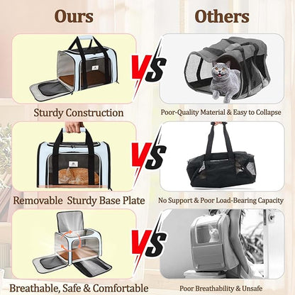 DSDCDJ Cat Carrier Dog Carrier - Soft-Sided Cat Carrier with Plush Pad & Cooling Mat, Easy-Load 4-Side Zipper & 3-Side Mesh Ventilation, Pet Carrier Airline Approved for Cats/Dogs Up to 20 lbs, Blue