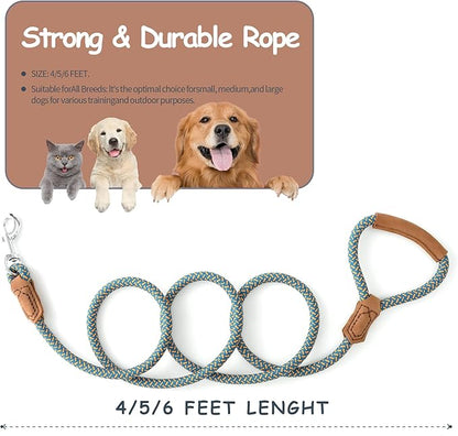 Mile High Life Leather Dog Leash, Heavy Duty Strong Genuine Leather Handle Rope Leash Soft and Comfortable for Small Medium Large Dogs (Peacock Blue, 60 Inch)