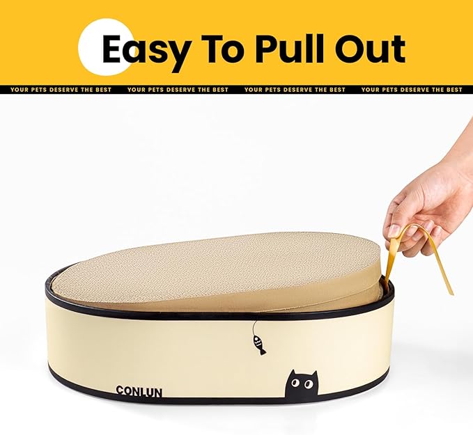 Conlun Cat Scratcher Box with 4 Cat Scratching Board Reversible Cat Scratch Pad, Heavy Duty Corrugated Cardboard Cat Bed Lounger Cat Scratchers for Indoor Cats, Protects Furniture,Kittens Gifts-Large