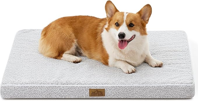 COZY KISS Dog Crate Bed for Large Size Dogs, Rectangular Orthopedic Dog Beds, Foam Anti-Slip Bottom Pet Mat with Washable Removable Cover, Suitable for Pet Up to 75 lbs, 36x27x3 inch, Grey