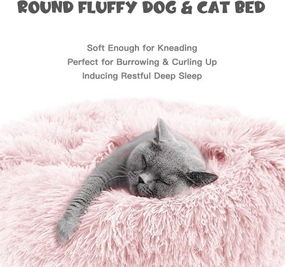 Himax Dog Beds for Small Dogs&Cats, Comfort Dogs Beds with Blanket Attached, Calming Anti-Anxiety Fluffy Dog Bed Washable (20"/26"/35") Pink