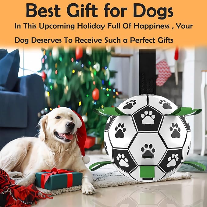 Domchan Ropes Soccer Balls Toy - Interactive Dog Toys for Tug of War, Puppy Birthday Gifts, Water Toy, Durable Balls World Cup for Large Dogs (9 Inch)
