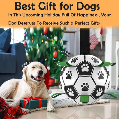 Domchan Ropes Soccer Balls Toy - Interactive Dog Toys for Tug of War, Puppy Birthday Gifts, Water Toy, Durable Balls World Cup for Large Dogs (9 Inch)