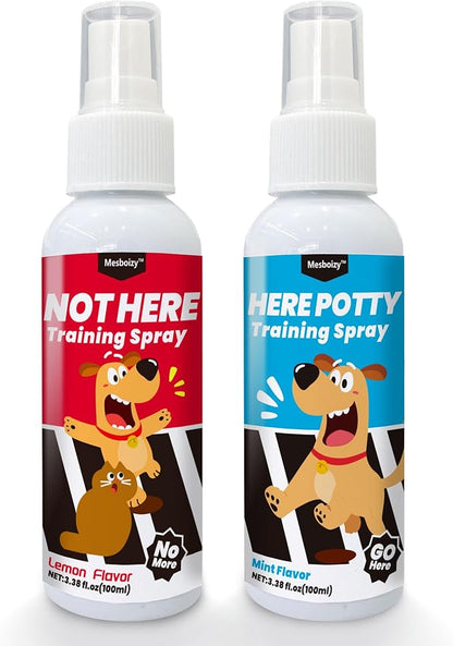Mesboizy Dog Pee Spray Set, Includes Here Potty & Not Here Training Spray, Puppy Pee Spray, Helps Dogs Develop Proper Potty Habitss (3.38 fl oz Each)