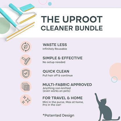 Uproot Clean Fur-Nado Survival Kit - Uproot Cleaner Pro Pet Hair Remover Tool + Mini & Max Variants - Pet Hair Removal Tool and Carpet Rake - Easy Cat & Dog Fur Scraper Bundle