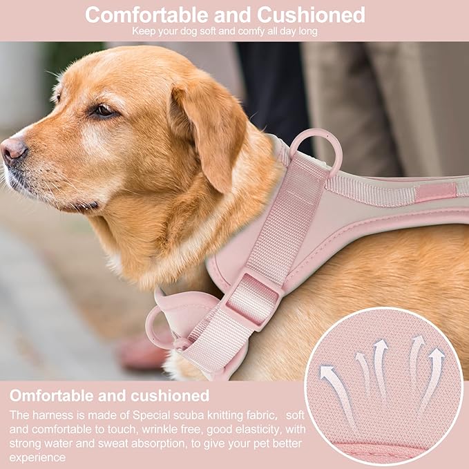 Wisedog No Pull Lightweight Dog Vest Harness with Soft and Comfortable Cushion, Breathable Mesh, for Small Medium Large Dogs Walking (S(Neck: 9.84"-14.17";Chest: 14.17"-22.05"), Gossamer Pink)