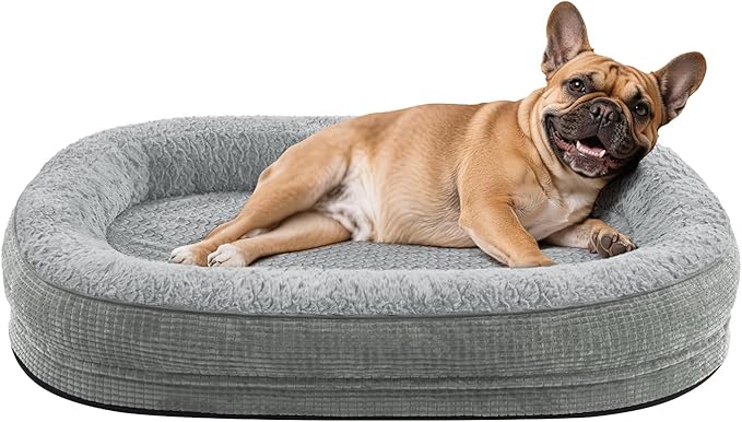 JOEJOY Orthopedic Dog Bed for Medium Dogs, Egg-Crate Memory Foam Pet Bed with Bolster Sides, Waterproof Lining, Removable Washable Cover & Non-Slip Bottom, Light Grey