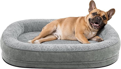 JOEJOY Orthopedic Dog Bed for Medium Dogs, Egg-Crate Memory Foam Pet Bed with Bolster Sides, Waterproof Lining, Removable Washable Cover & Non-Slip Bottom, Light Grey