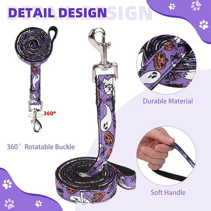KOOLTAIL Halloween Dog Harness and Leash Set for Small Medium Dogs, Step in No Pull Soft Mesh Harness Comfort Padded Pet Vest, Adjustable Reflective Easy Walking Puppy Cats Harness Training, Ghost S