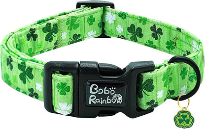 St Patrick's Day Dog Collar-Trefoil Spring Adjustable Cute Pet Collars Green Soft Cotton Holiday Puppy Collar Necklace Gift for Small Dogs
