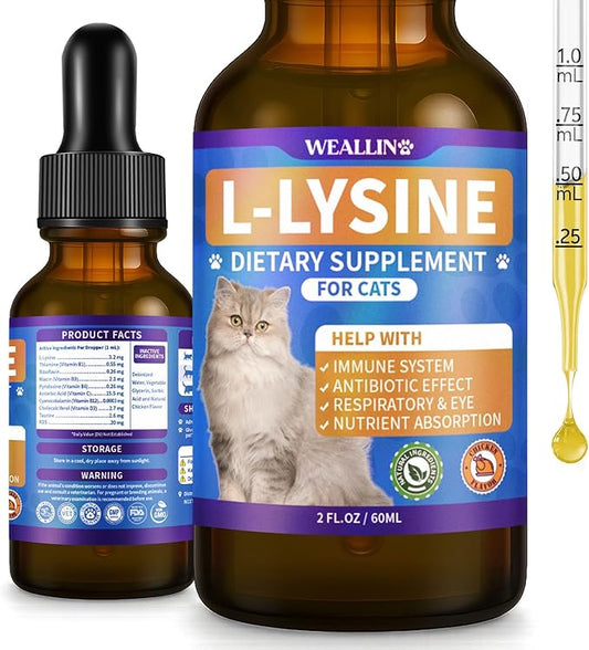 L-lysine Supplement for Cats, Immune Support for Cats, Support for Feline Respiratory, Sneezing, Runny Nose, Eye Function, Helps Strengthen Natural Defenses, Chicken Flavor (1PC)