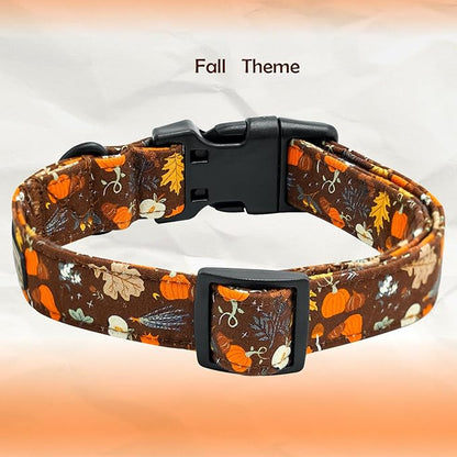 Elegant little tail Halloween Dog Collar, Pumpkin with Maple Leaf Print Fall Pet Collars Cotton Soft Sturdy Puppy Collars Holiday Female Adjustable Collar for Medium Dogs