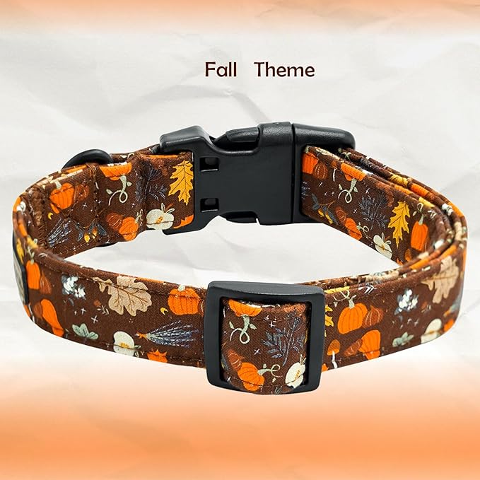 Elegant little tail Halloween Dog Collar, Pumpkin with Maple Leaf Print Fall Pet Collars Cotton Soft Sturdy Puppy Collars Holiday Female Adjustable Collar for X-Small Puppy