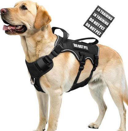 WINSEE Escape Proof Dog Harness, Service Working Molle Harness with Double Handle, Tactical Pet Vest with 4 Patches for Small Medium Large Dogs Walking Hiking Hunting