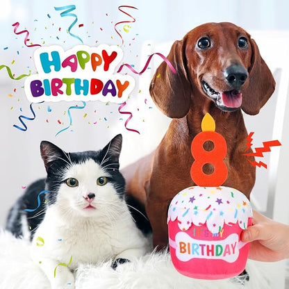 Dog Birthday Cake Toy Accessories for Girl Boy Gifts, Squeaky Plush Toy for Dog Birthday Party Decor Favor for Large, Medium and Small Dogs(8th,Pink)