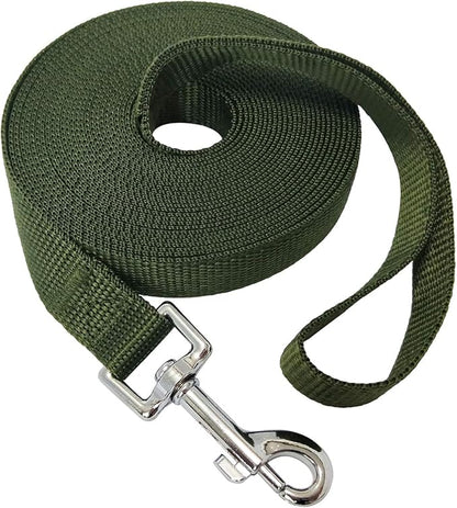 Nylon Training Dog Leash for Small Medium Large Dogs, 15ft 20ft 30ft 50ft Long Leash Dog/Puppy Lead for Obedience Recall Training, Camping (20ft, Green)
