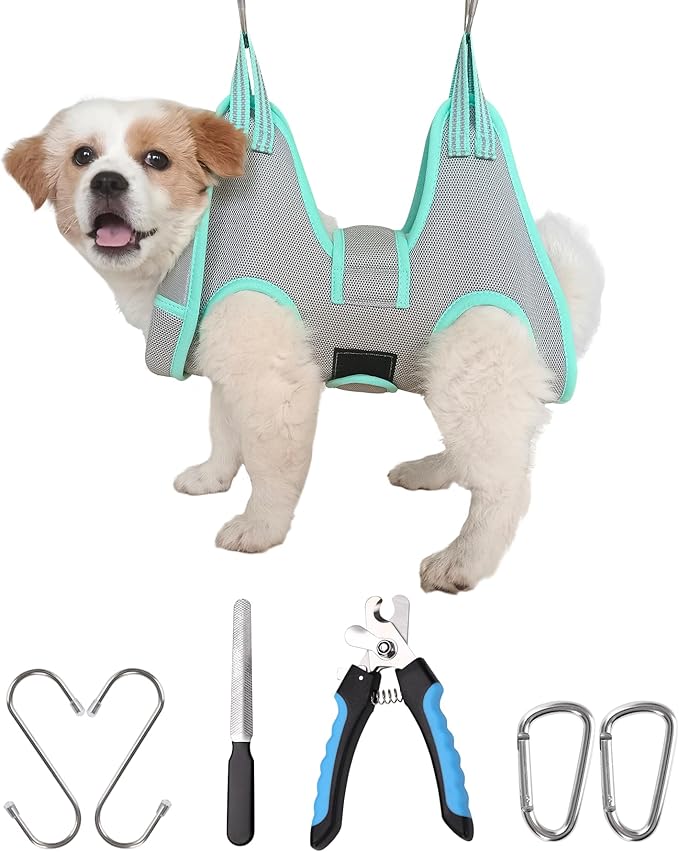 Kkiimatt XS Dog Grooming Hammock Harness, Grey, Nail Trimming, Holder, Restraint, Thick Neck Support