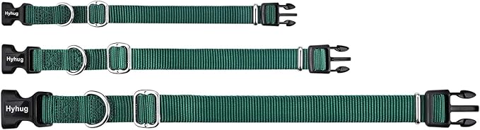 Hyhug Medium Dog Collar:Heavy-Duty Quick-Release Nylon Buckle, Adjustable & Durable, Cute Dog Collar (Medium, Dark Green)
