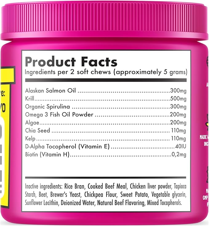 Omega 3 Alaskan Salmon Oil Treats for Dogs 30 Fish Oil Chew Supplement Skin and Coat Allergy and Itch Relief Hip & Joint Health Brain Shedding Hot Spots Treatment Omega 3 6 9 EPA & DHA Fatty Acids