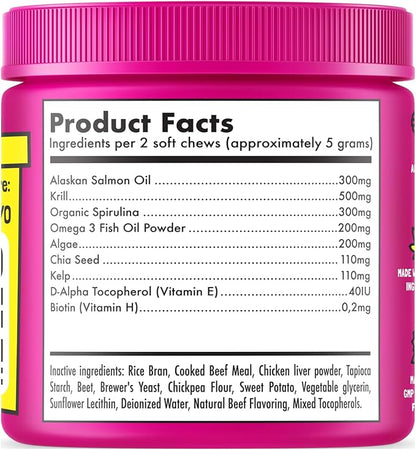 Omega 3 Alaskan Salmon Oil Treats for Dogs 30 Fish Oil Chew Supplement Skin and Coat Allergy and Itch Relief Hip & Joint Health Brain Shedding Hot Spots Treatment Omega 3 6 9 EPA & DHA Fatty Acids