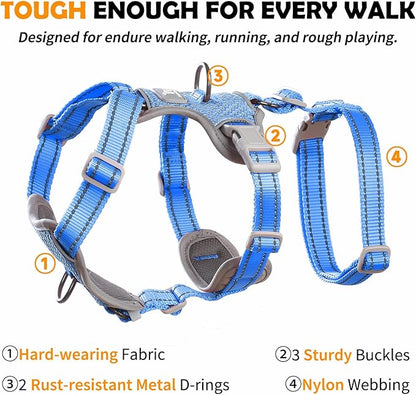 Huntboo Escape Proof Dog Harness – No Pull, No Slip, Fully Reflective, Adjustable 7-Point Design for Small, Medium, and Large Dogs – Lightweight for Outdoor Training & Hiking (Sea Blue, S)