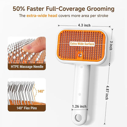 Dog Brush for Shedding & Cat Grooming Spray Brush, 3-in-1 Cool Mist Deshedding Tool with Self-Cleaning & Extra Wide Comb, Water Window, Safe for Long/Short Haired Pets