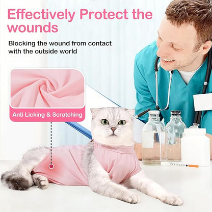 Coppthinktu Cat Recovery Suit Cat Onesie for Cats After Surgery, Breathable Cats Surgery Recovery Suit Female for Abdominal Wounds, Kitten Surgical Suit E-Collar Alternative After Spay Anti Licking