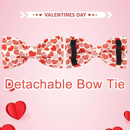 Valentine’s Day Dog Collar with Bow Tie,Donut Heart Bowtie Collar with Metal Buckle,Valentine’s Day Gift Pet Collar for Puppy Girl Boy Dog or Cat, Comfortable Dog Collar, XS, Neck 8-12in