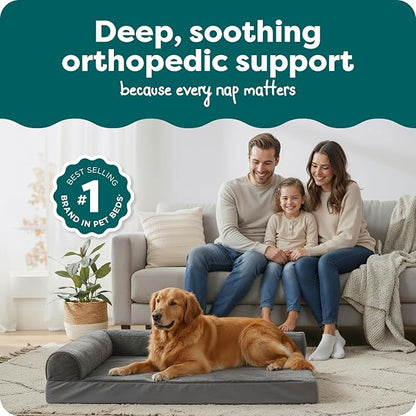 FurHaven Orthopedic Dog Bed for Large Dogs, L-Shaped Chaise Mattress with Orthopedic Egg Crate & Solid Orthopedic Foam Base for Joint Support, Washable Cover, Jumbo XL, Plush & Velvet, Platinum Gray