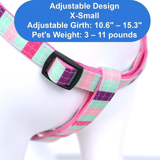 Pawtitas Multicolor Step-in Dog Harness – Adjustable No-Pull Vest for Puppies to Seniors, Safe & Comfortable XS Teal/Pink/Purple