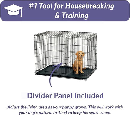 MidWest Homes for Pets 48-Inch iCrate Folding Dog Crate with Divider Panel, Leak-Proof Tray & Secure Latches – Metal Wire Kennel for XL Breeds – Portable, Durable & Easy to Assemble