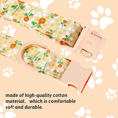Dog Collar and Leash Set Girls Adjustable Puppy Collars with Floral Bow Tie for Small Medium Large Female Dogs, YellowFlower, M
