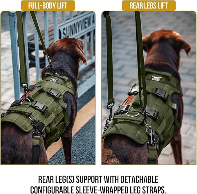 OneTigris Dog Lift Harness for Large Dogs, Dog Hip Support Brace, Full Body Lifter with Handles Invictus Multifunctional Mobility Assistance Vest for Back Legs (Green, Large)