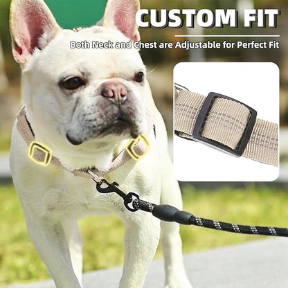 PUPTECK No Pull Dog Harness Medium Sized Dog, Adjustable Reflective Pet Vest Harness with Bungee Handle, Escape Proof No Choke Harness for Medium Dogs Walking Training, Beige L