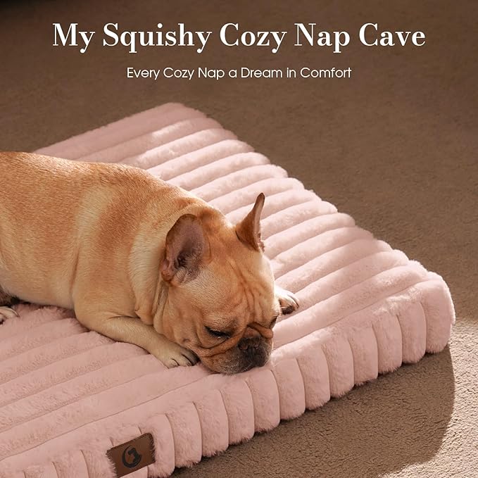 Cozila Large Orthopedic Dog Crate Bed with Waterproof Lining, Soft Short Plush Surface & Egg Crate Foam for Calming Puppy, Machine Washable Pet Bed with Removable Cover & Anti Slip Bottom