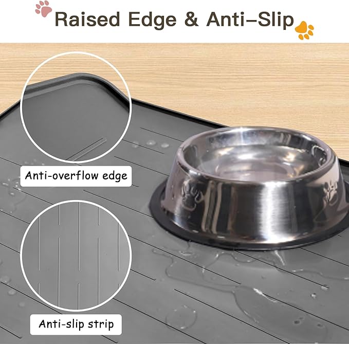 Largest Dog Food Mat, 39.5"x29.5" Silicone Dog and Cat Mat for Food and Water Bowls, Thinken Waterproof Non-Slip XXXL Pet Feeding Mat for Floors, Black