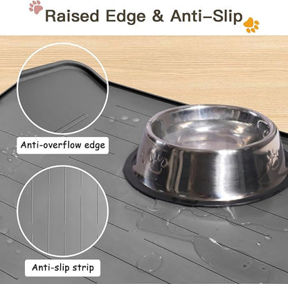 Largest Dog Food Mat, 39.5"x29.5" Silicone Dog and Cat Mat for Food and Water Bowls, Thinken Waterproof Non-Slip XXXL Pet Feeding Mat for Floors (Grayish White)